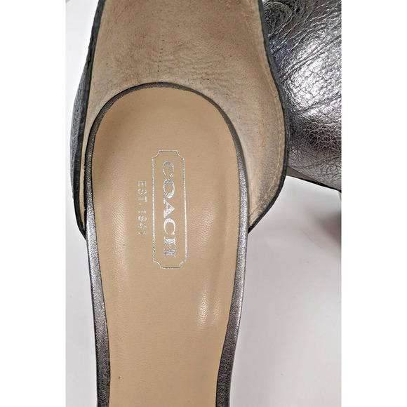 Coach Harleigh Cuba Ankle Strap Sandals Heels Court Leather Metallic Silver 10 - Picture 5 of 10